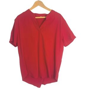 Red‎ Short Sleeve Split V-Neck Blouse XXL High-Low Hem Casual Top NWOT
